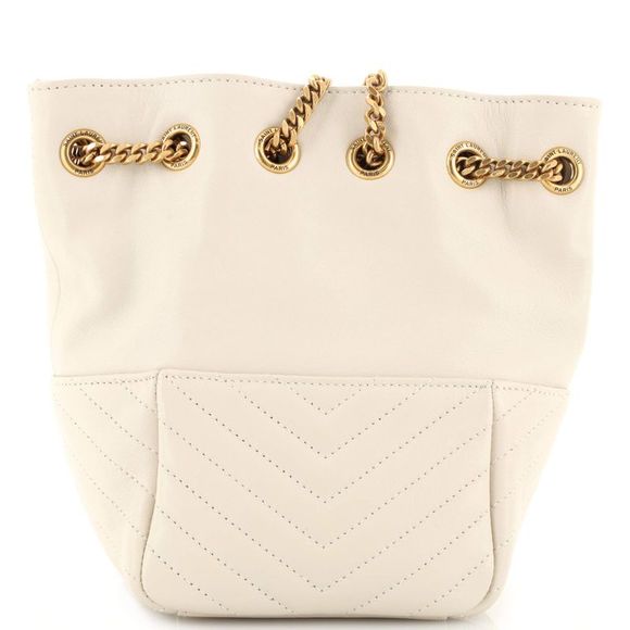 Saint Laurent Joe Chain Bucket Bag Matelasse Chevron Leather Mini Neutral - Picture 3 of 6